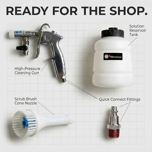 LE LEMATEC Interior Detailing Gun, Air Foam Car Wash Tool with Scrub Brush | Cleans Upholstery Carpet Vents Seats, Pneumatic Tornado Cannon, Solution Bottle, Auto Detail Kit - size: 3,000+ RPM