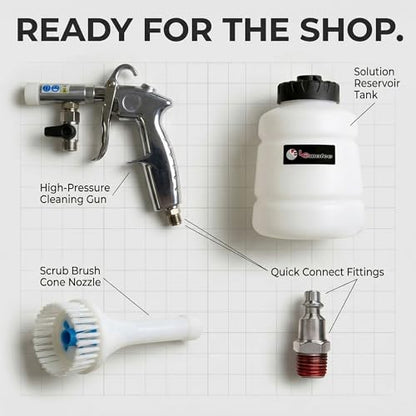 LE LEMATEC Interior Detailing Gun, Air Foam Car Wash Tool with Scrub Brush | Cleans Upholstery Carpet Vents Seats, Pneumatic Tornado Cannon, Solution Bottle, Auto Detail Kit - size: 3,000+ RPM