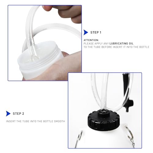 1L Brake Bleeder Bottle with 24 inch Tube and Rubber Connector | Brake Bleeder Kit One Person, For Collect Waste Brake Fluid - size: 1 L Reservoir Bottle