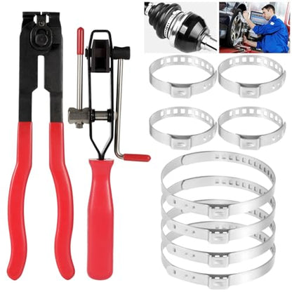 Cv Boot Clamps And Banding Kit, 10-Piece Set With 2 Pliers & 8 Cv Joint Boot Clamps For Atv/Vehicle Maintenance