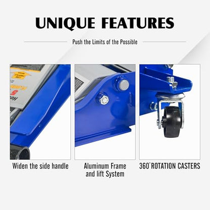 5 Ton Heavy Duty Hydraulic Floor Jack, Low Profile Steel Service Jack, Dual Piston Quick Lift, CE Certified - size: 5T Low Profile 3.54" Min Height