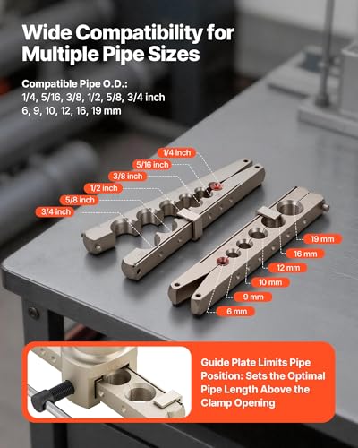 VEVOR Flaring Tool HVAC, 45° Eccentric Single Flaring Tool for 1/4"-3/4" & 6-19mm Copper Aluminum Tubes - with Metric & SAE Clamps, Tube Cutter & Toolbox for Refrigeration Air Conditioner Repair - size: SAE & Metric Sizes