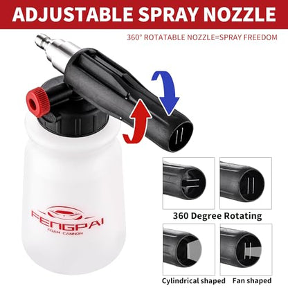 FENG PAI Foam Cannon for Pressure Washer, Car Wash Snow Foam Cannon Lance Pressure Washer Soap Dispenser with Adjustable Thick Foam, 1/4 Quick Connector, 1L - color: Foam Cannon Kits