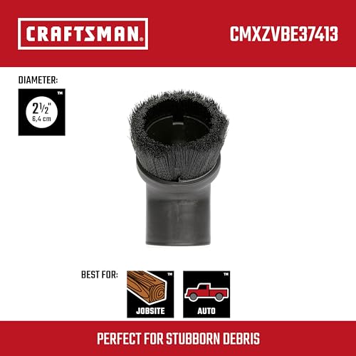 CRAFTSMAN CMXZVBE37413 2-1/2 in. Dusting Brush Wet Dry Vac Shop Attachment | Industrial-Grade Shop Vacuum Accessory for Cleaning Stubborn Debris, Fits 2-1/2 in. Hose Diameter - style: Dusting Brush