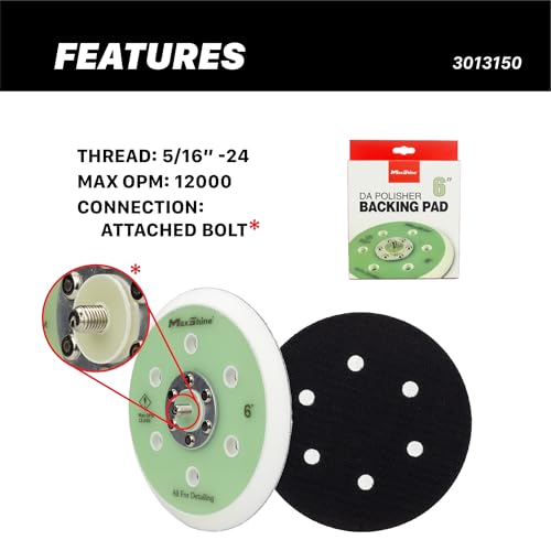 Maxshine 6" Universal Hook & Loop Dual Action Backing Plate – Fits DA Polishers with 5/16" Thread – Supports Up to 12,000 OPM – Compatible with Specific High-Speed DA Polishers - size: 6”