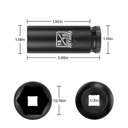 13/16" Socket 1/2" Drive Deep 6 Pt CR-MO SAE Impact Socket for Axle Shaft Nut Removal - size: 13/16"in., style: 1/2" Drive Deep