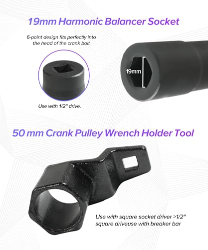 Crank Pulley Removal Tool,Car Accessories Deep Counter-Weighted Socket Tools,9mm Harmonic Balancer Socket,50mm Crankshaft Pulley Holder,Used for Cranks Bolt Removal and Installation