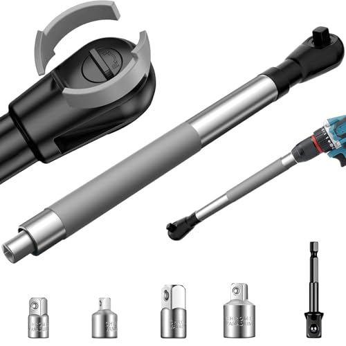 1/2" Offset Extension Wrench Impact for Electric Drills,ratchet extension includes with 1/2" 3/8" 1/4" Square Drive Adapters,Impact Ratchet Extender for Tight Spaces