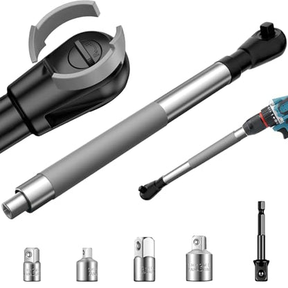 1/2" Offset Extension Wrench Impact for Electric Drills,ratchet extension includes with 1/2" 3/8" 1/4" Square Drive Adapters,Impact Ratchet Extender for Tight Spaces