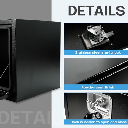48" Heavy Duty Underbody Steel Plated Truck Tool Box with T-Handle For Storage Smooth Surface，Waterproof Underbody Tongue Box with Lock and Key for Truck，Pick Up,RV，Trailer -Black - size: 48" x 18" x 18 "