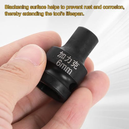 HARFINGTON 3pcs 4 Point Square Socket 1/2" Drive 6mm Metric Square Impact Socket CR-V Blackening Standard Wheel Sleeve Pneumatic Sleeve Tool for Auto Repair Mechanical Maintenance Home Use - size: 6mm