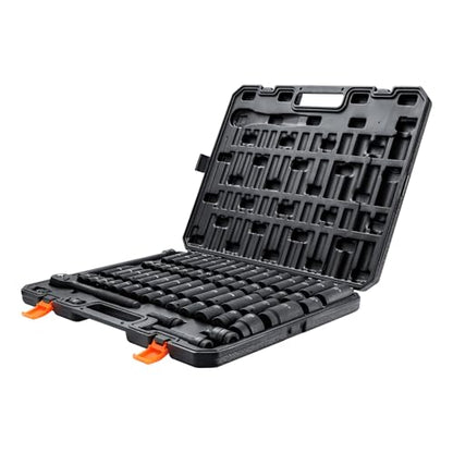 VEVOR 1/2" Drive Impact Socket Set 65 Piece, 3/8" to 1-1/4" and 10-24mm | SAE and Metric, 6 Point Cr-V Alloy Steel, Easy-to-Read Size Markings, Rugged Construction, with Storage Case, for Auto Repair - style: 1/2" 65PCS