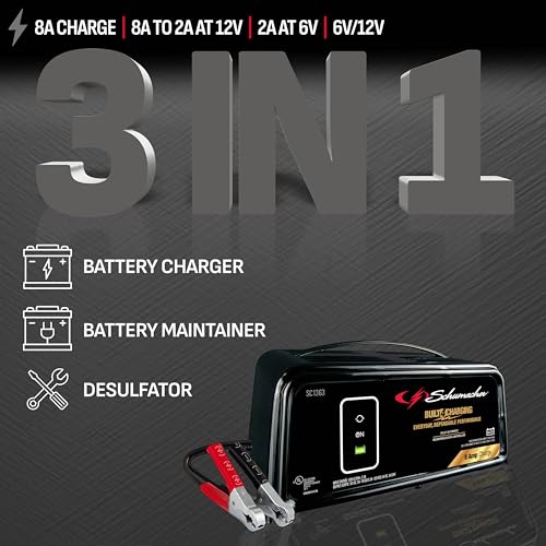 Schumacher Electric 8A Car Battery Charger and Maintainer, 3-in-1 Solution, for 6V/12V Power Sport, Automotive, and Marine Batteries, SC1363 - size: (Pack of 1)