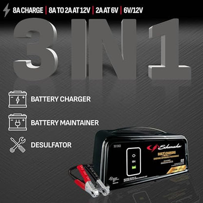Schumacher Electric 8A Car Battery Charger and Maintainer, 3-in-1 Solution, for 6V/12V Power Sport, Automotive, and Marine Batteries, SC1363 - size: (Pack of 1)