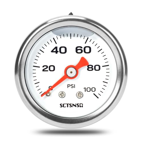 0-100 Psi Fuel Pressure Gauge, 1.5" Dial Size, 1/8" NPT Back Mount, Stainless Steel Case, Glycerin Liquid Filled, Inline Low Pressure Gauge, for Oil Water Air Pressure Test - size: 0-100 Psi, style: Back Mount
