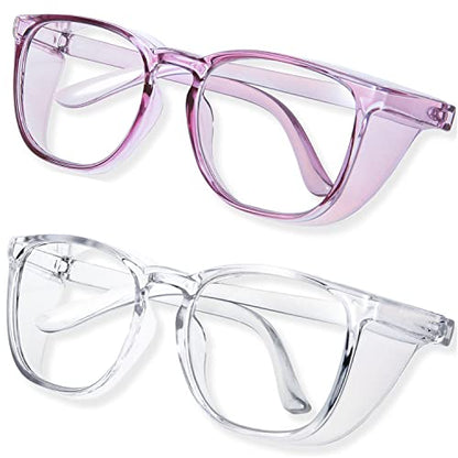 Anti Fog Safety Glasses for Women, Safety Goggles for Nurse, Protective Eyewear, Blue Light Blocking & UV Protection - color: Purple+clear