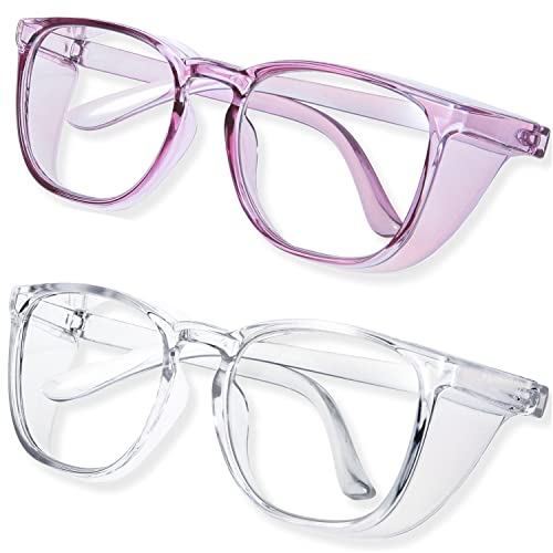 Anti Fog Safety Glasses for Women, Safety Goggles for Nurse, Protective Eyewear, Blue Light Blocking & UV Protection - color: Purple+clear