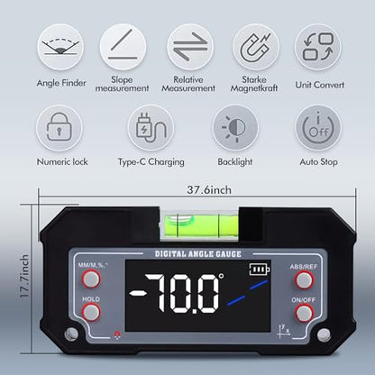 3-in-1 Digital Angle Gauge Inclinometer with Magnetic Base Dual-Axis (XY Axis) Bevel Angle Finder Backlight Display High Accuracy IP54 Waterproof for Woodworking Saw Blade Alignment & DIY Projects