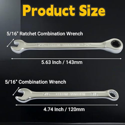 5/16 Inch Ratcheting Wrench 2 Pcs 72-Tooth 12-Point Chrome Plated | Forged 45# Carbon Steel Durable, 5-Degree Arc For Tight Spaces, 12-Point Protects Fasteners, Polished Chrome Anti-Rust - size: 5/16 Inch