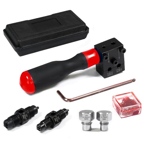 SMOTIVEPRO 7-Piece Brake Line Flaring Tool Kit, 3/16" & 1/4" | Forms Accurate 45° Single, Double and Bubble Flares for Leak-Free Brake and Hydraulic Line Connections