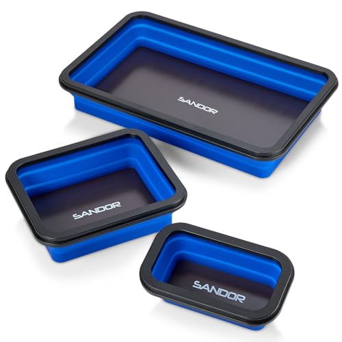 Collapsible Magnetic Parts Tray Set - 3 Different Size Tool Trays for Screw, Bolts, Nuts, Washers, Pins and Other Small Metal Parts, Mechanic Tool Gifts for Men - Blue - color: Blue