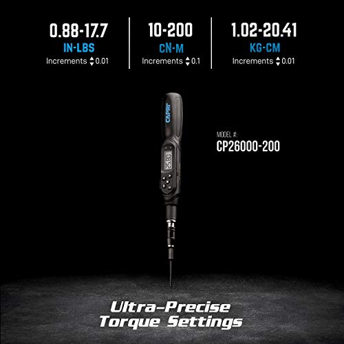 Capri Tools Digital Torque Screwdriver, Dual Direction, 0.88-17.7 in. lbs./10-200 cNm/1.02-20.41 kg-cm (CP26000-200) - size: 0.88-17.7 in-lbs / Digital