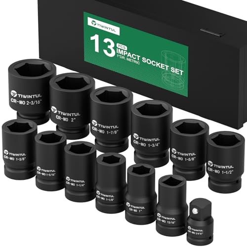 1 Inch Drive Impact Socket Set, SAE, 1”- 2-3/16”, CR-MO for Truck | 6 Point,13pcs Large Socket Set, Jumbo Impact Socket Kit with 3/4"F x 1"M Adapter & 13/16"Socket, for Heavty Equipment Repair - size: 13 PCS