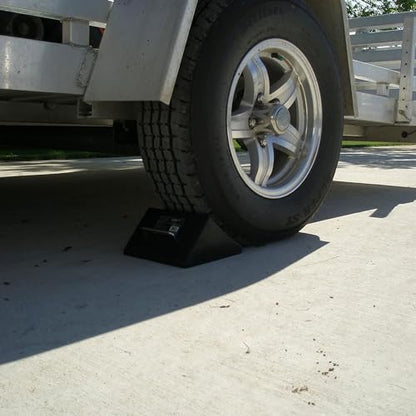 Shop Tuff Rubber Wheel Chock with Wide Handles, Curved Surface, and Resistant to Slip Design for Automotives, Wheel Immobilizers, and Chocks, Black