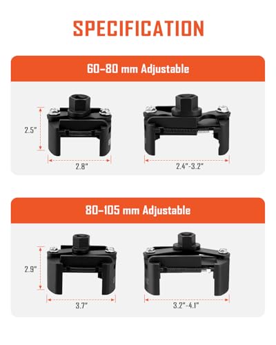 SPARKWHIZ Oil Filter Removal Tool, 60-80 mm & 80-105 mm Adjustable Oil Filter Wrench, 1/2" & 22 mm Drive Universal Oil Filter Wrench Set