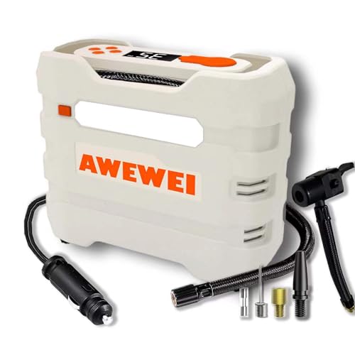 Tire Inflator Portable Air Compressor - 150PSI Air Pump for Car Tires, DC 12V Fast Inflation Auto Pump with Digital Tire Pressure Guage & Emergency LED Light for Car, Bike, Ball, R7 Silver