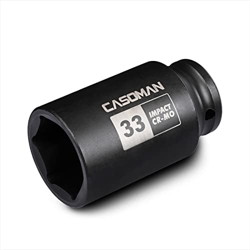 CASOMAN 1/2" Drive x 33 mm Deep 6 PT Impact Socket, CR-MO, 1/2-inch Drive 6 Point Axle Nut Socket for Easy Removal of Axle Shaft Nuts (33MM) - size: 33 mm (Deep), style: 6-Point Socket
