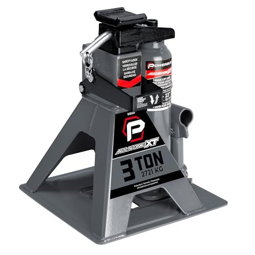 POWERBUILT 3 Ton All-in-One Hydraulic Bottle Jack and Jackstand in One, Compact, Wide Base, 11-21 Inch Range, Eliminates Jackstands, for Trucks, SUVs, RVs, Trailers, ASME, Not for Sedans - 640912 - color: gray