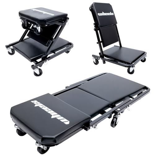 Mechanic Creeper 36 inches 3-in-1 Mode Z Seat 340lbs Capacity, Foldable Garage Adjustable Rolling Folding with 6pcs Wheels Roller, Lay Down Sit Lean Back, Under Car Auto Repair, Black, Man Gift - color: Black