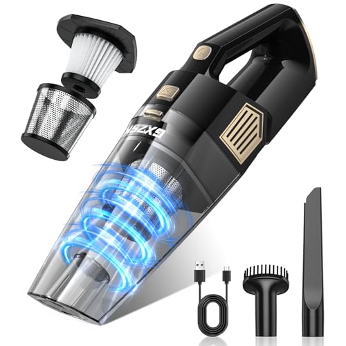 Gxzsk Handheld Vacuum Cordless, 15000PA Strong Suction Hand Held Car Vacuum Cleaner Rechargeable, Portable Hand Vacuum with Multi-Nozzles & Washable Filter for Home Office, Car, Pets - color: Gold & Black