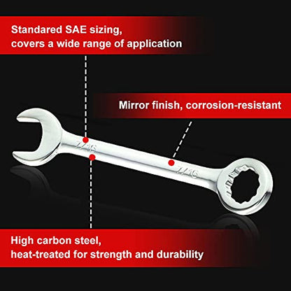 SPEEDWOX Mini SAE Wrench Set, 10-Piece, Open/Box End, Made of High Carbon Steel, Heat Treated for Strength and Durability | Open End and Box End Combination Spanner, Storage Pouches and Key Chains for Assembling Furniture Small Equipment - size: Combinati