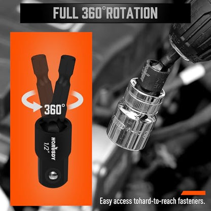 HORUSDY Impact Drill Socket Adapter Set and Universal Joints Socket Set 9-Piece 1/4" 3/8" and 1/2" Driver Socket Adapter, Power Drill - style: 9-PCS + Universal Joints