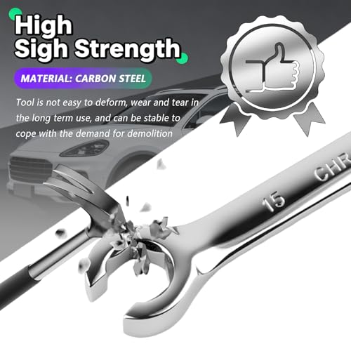 4PCS Carbon Steel Brake Line Wrench Set with 8mm/10mm/9mm/11mm/13mm/14mm/15 mm/17mm,Double-ended Offset Flare Nut Wrench Set for Detaching Nuts,Metric Flare Wrenches Sets for Car