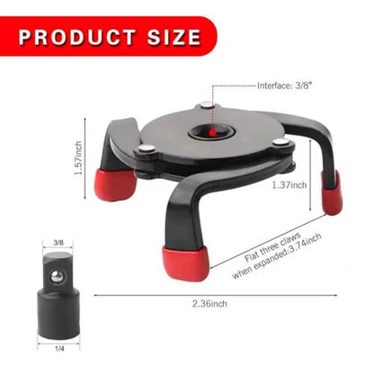 leechio 1 PC 3/8'' 3-Jaw Oil Filter Wrench, One Way Flat Non-slip Oil Filter Removal Tool, Universal 3/8'' Drive Steel Removal Tool, for Most Cars (Black)
