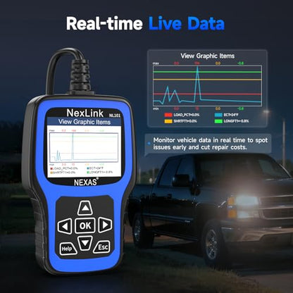 NEXAS NL101 OBD2 Scanner with Battery Tester for All US Vehicles Since 1996 | Check Engine Code Reader, Car Diagnostic Scanner with Live Data, Freeze Frame, I/M Readiness, Read and Clear Fault Codes - color: black