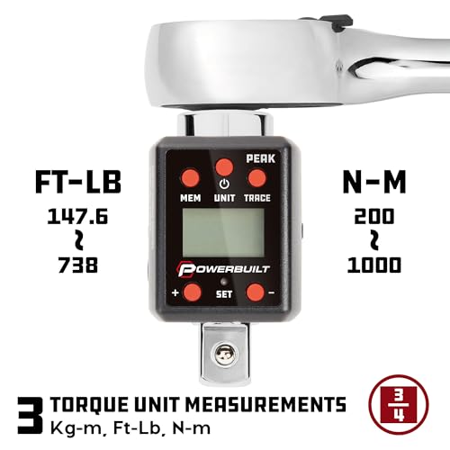 Powerbuilt 3/4-Inch Drive Digital Torque Adapter, 147.5-737.5 Ft-Lb and 200-1000 Nm, Alert Signals Torque Setting, Electronic Torque Wrench Converter with Digital Display, ±2% Accuracy - 940994 - size: 3/4 in.