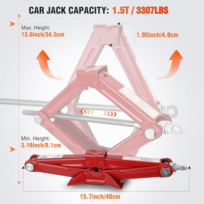 Nilight Scissor Jack for Car 1.5 Ton (3307 lbs), Heavy Duty Steel Scissor Lift Jack Car Kit with Crank Handle for Sedan SUV MPV Tire Changing, 3.18''-13.6'' Lifting Range Portable Small Jack, Red - size: 1.5T with Crank Handle, Red