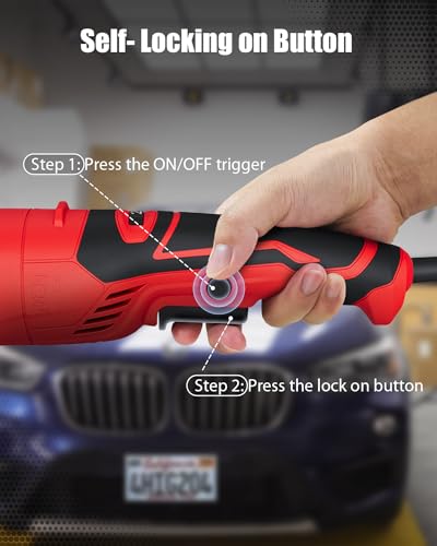 AVID POWER Car Buffer Polisher, 1200W 7 Inch/6 Inch Rotary Buffer Waxer, 6 Variable Speed 1600-3500 RPM, Detachable Handle & Side Handle for Car Detailing, Boat Sanding, Polishing and Waxing - color: Light Red