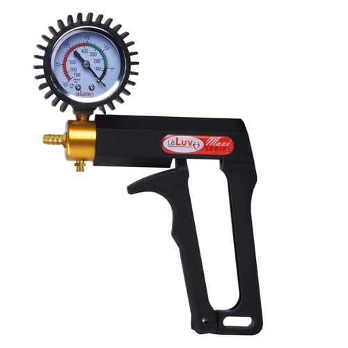 LeLuv Maxi Vacuum Pump - Manual Hand Vacuum (0-30 Hg, 0-760 mmHg) with Ergonomic Nylon Handle, Release Valve, & Rubber Protected Pressure Gauge (1/8" NPT), Compatible with LeLuv Pump Series - Black - color: Black