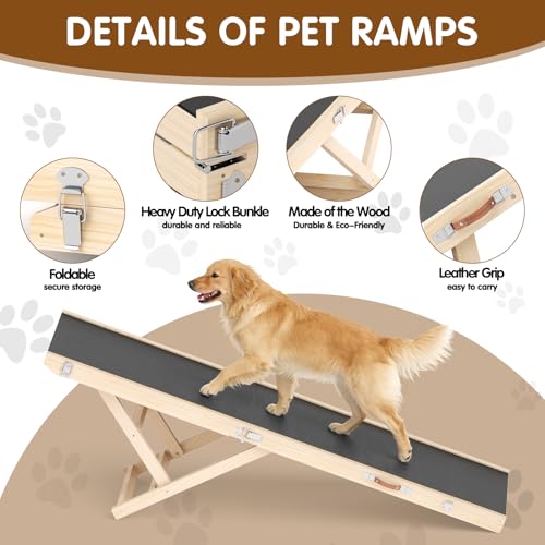 Foldable Dog Ramp for High Beds & SUVs, 63 Inch with High-Traction Mat. Adjustable Height (19.7"-31.5") for Medium, Large & XL Dogs - Portable Pet Stairs Alternative - size: 63"L x 16.7"W x 2.4"H