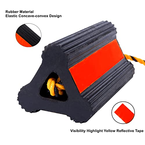 Wheel Chocks Rubber Heavy Duty Trailer Wheel Chocks with Red Reflective Visibility Tape and Yellow Nylon Rope 8.27" x 4.53" x 3.94" (Comes with Spare Red Reflective Strip) - color: RED