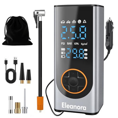 Eleanora Cordless Tyre Inflator air Compressor, Car Tire Pump 6000 mAh 150PSI 12V DC Electric Tyre Pump with LED Lights, Electric Air Pump for Vehicle Tyres/Bike/Motorbike/Ball/Inflatables