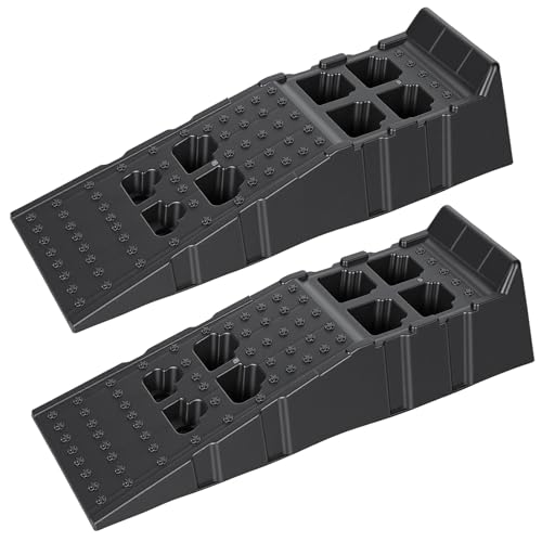 Car Ramps for Oil Changes, 2 Pcs 13000lbs Heavy Duty Plastic Oil Change Ramps, 12" Wide Low Profile Design with 8.6" Lift Height, Jack Support for Vehicle Service & Garage Repair Black