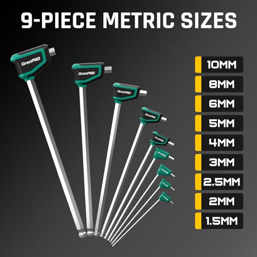 GRENPRO Allen Wrenches Sets, 18-Piece T-Handle Allen Wrench Set, Metric and SAE Allen Key Set with Plastic Holder, 1.5-10MM & 1/16"-3/8", Long Arm Hex Key Set with Ball End for Basic Home Bike Repair - style: 18 Pieces T-Handle Allen Wrench Set Metric and