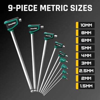 GRENPRO Allen Wrenches Sets, 18-Piece T-Handle Allen Wrench Set, Metric and SAE Allen Key Set with Plastic Holder, 1.5-10MM & 1/16"-3/8", Long Arm Hex Key Set with Ball End for Basic Home Bike Repair - style: 18 Pieces T-Handle Allen Wrench Set Metric and
