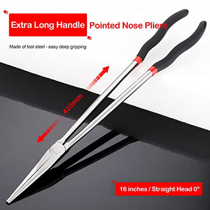 16in Needle Nose Pliers Extended Handle Pliers, Extra Long Handle Nose Pliers, Needle Nose Pliers with Nonslip Handle Repairing Hand Tool